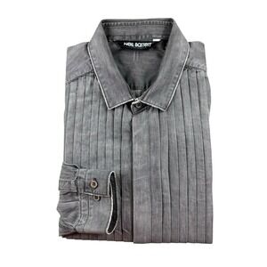 Neil Barrett Gray Slim Fit Bib Front Cotton Blend L/S Button Shirt Size 15.5/39